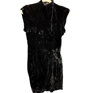 Crushed Velvet Dress‎ Womens Small Medium Black Mock Neck Stretch LBD y2k